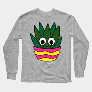 Cute Cactus Design #235: Cute Succulent In Bright Pot Long Sleeve T-Shirt